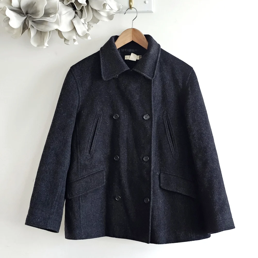 J.Crew Charcoal Wool Cashmere Peacoat Jacket Quilted Lining Womens Size M - Picture 5 of 15